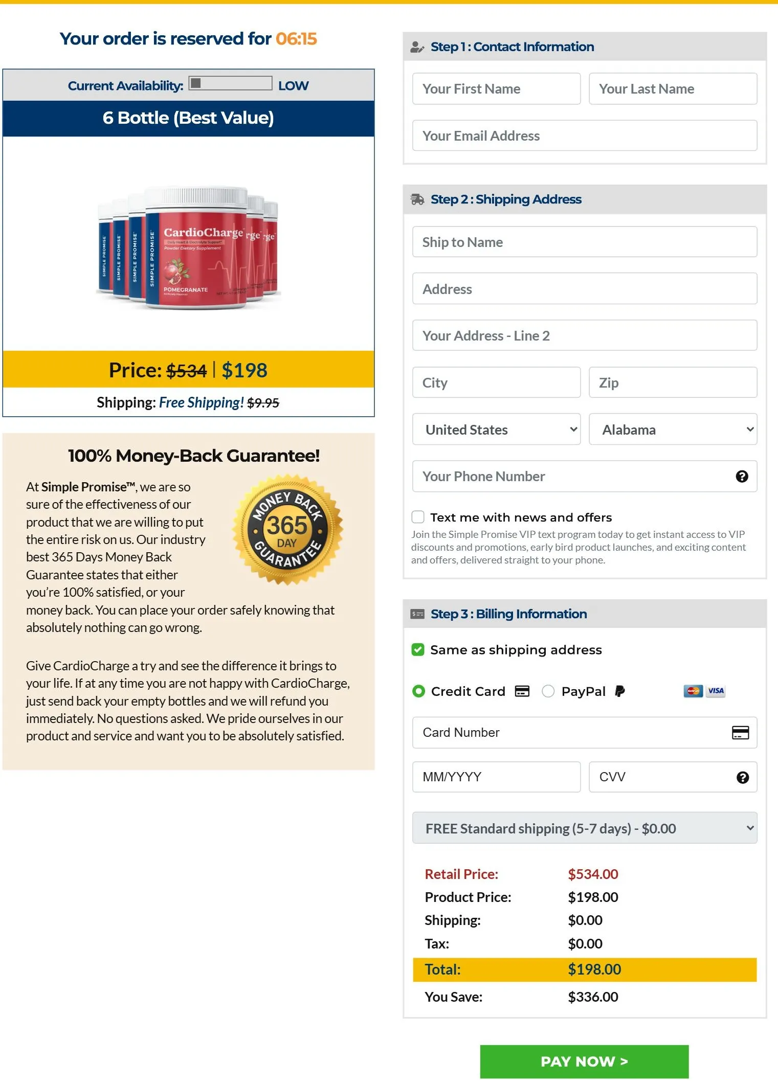 Cardiocharge Checkout page